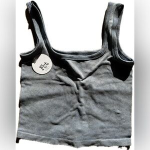 Women Semi-Cropped Acid Wash Navy Chevron Ribbed Crop Top✨